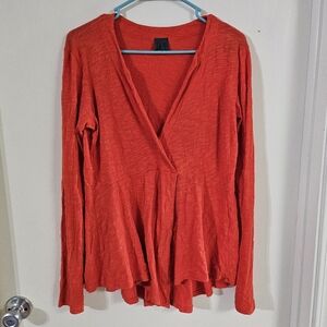 Left Of Center Red Relaxed Wrap Blouse with V-Neckline